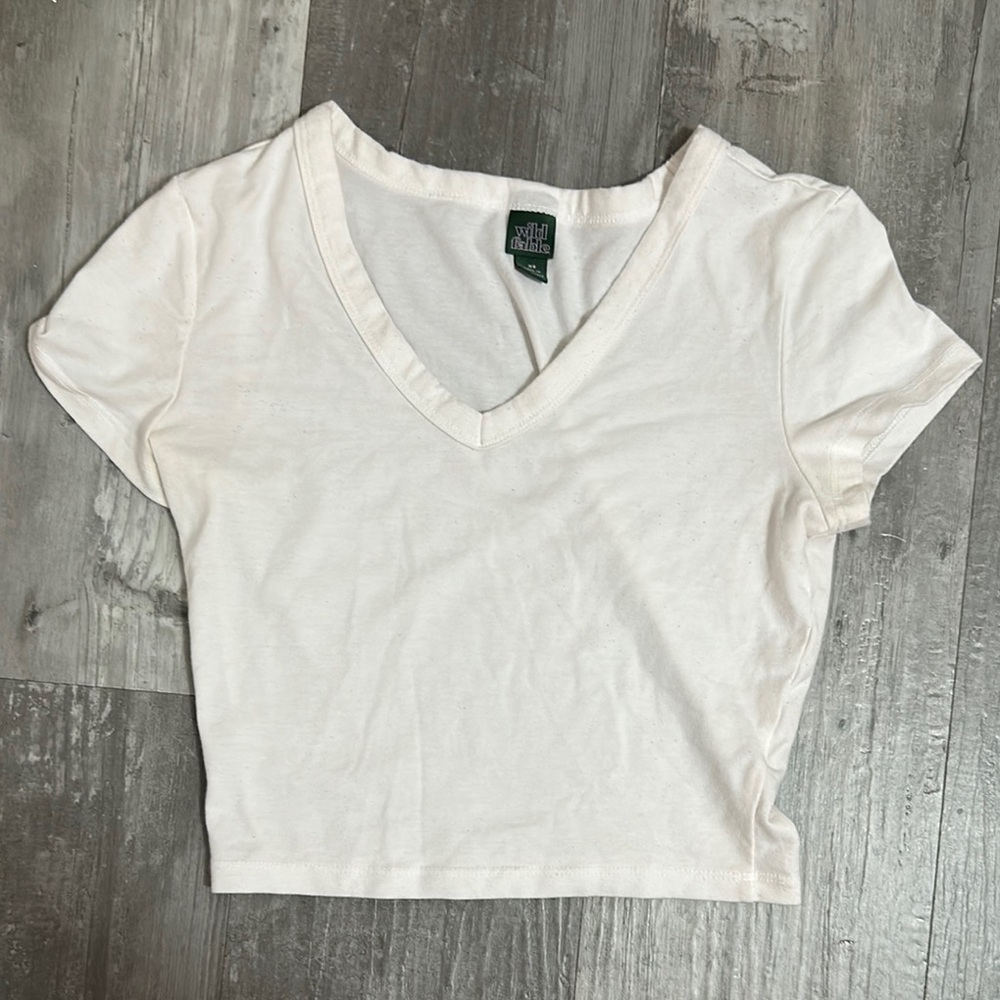 White V-Neck Crop Top